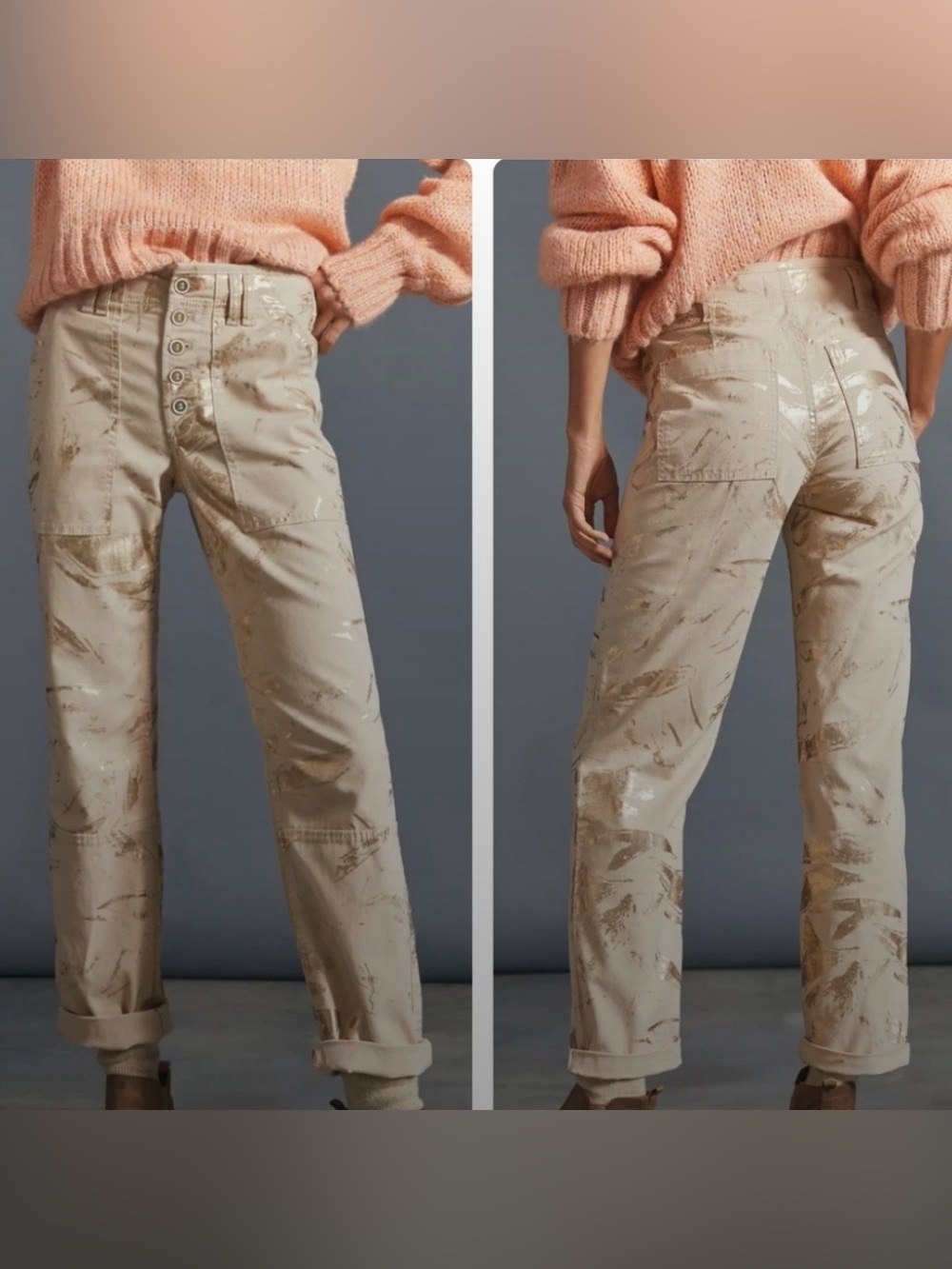 Anthropologie The Wanderer Utility Pants - gold High-Rise Button Fly Pants 26